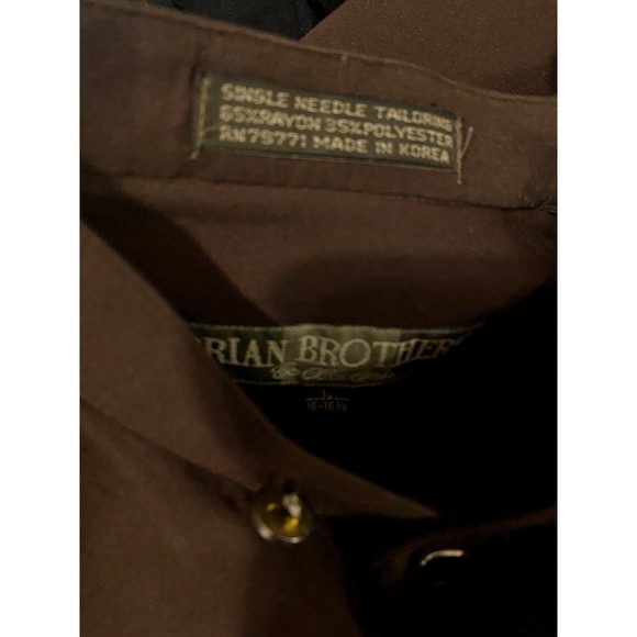 Brian Brothers Collection Mens Shirt L 16- 16.5 Brown Long Sleeves Banded VTG - Picture 8 of 12